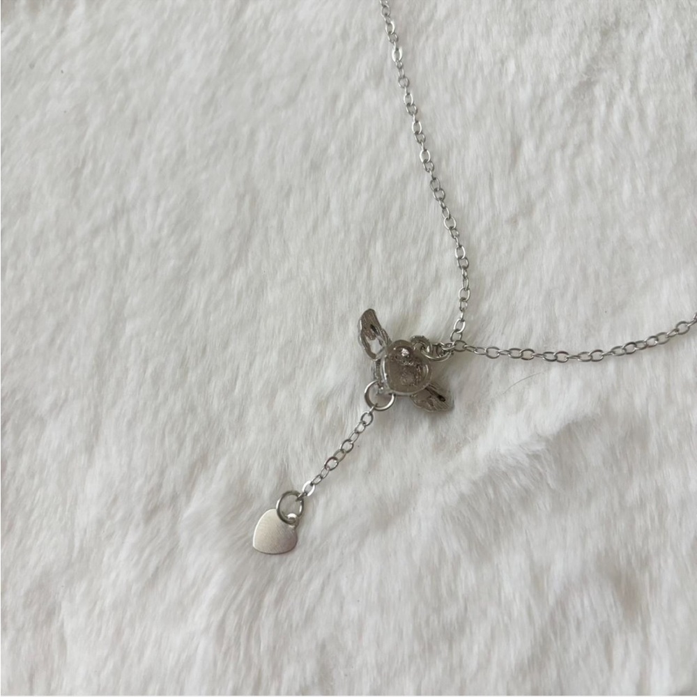 5/$15 🩷 MUST BUNDLE Silver Tone Pink Heart Wing Rhinestone Drop Necklace - Picture 7 of 7